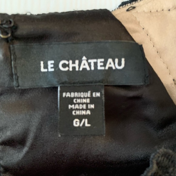 Le Chateau Black Floral Lace Beaded Cocktail Dress L - Picture 9 of 15